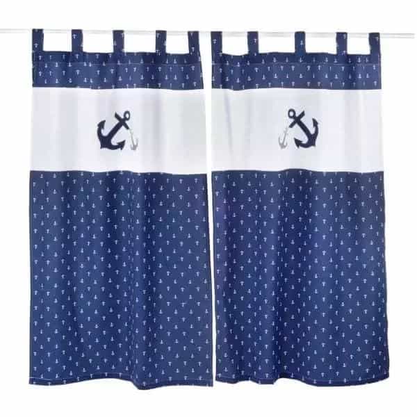 Navy Anchor Patch Nautical Embroidered 2 Curtains