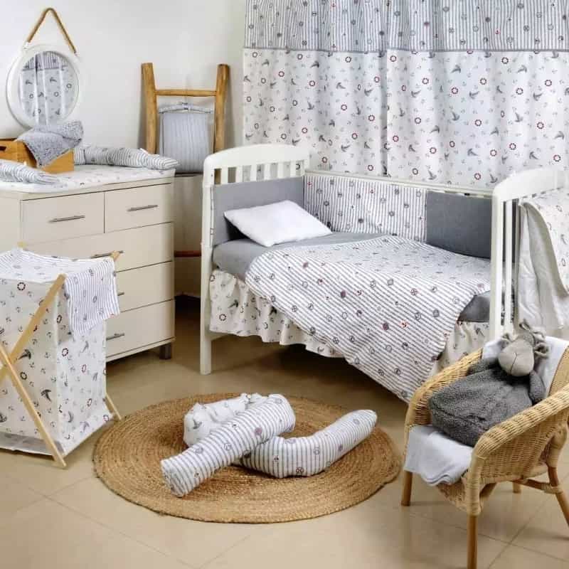 Sail Away Nautical Gray Cotton 3 Piece Crib Bedding Set