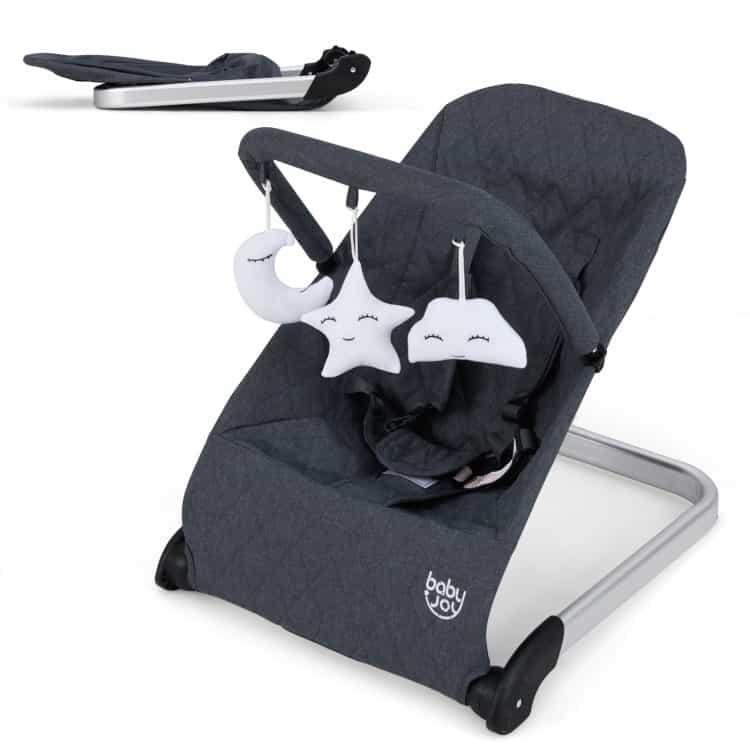 Foldable Baby Bouncer With Removable Fabric Cover And Toy Bar