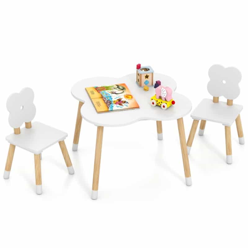 Flower-Shaped Kids Table Set With Solid Pine Wood Legs
