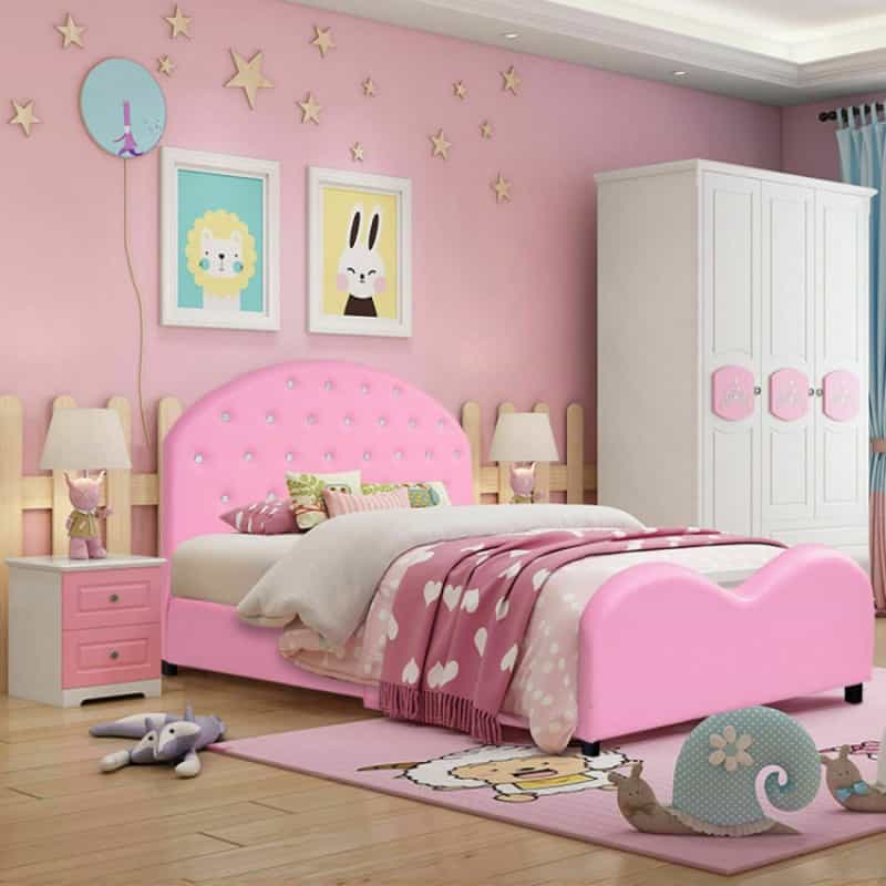 Twin Size Upholstered Platform Toddler Bed With Wood Slat Support