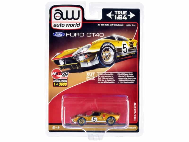 1966 Ford Gt40 Rhd (Right Hand Drive) #5 Gold With Graphics Limited Edition To 3600 Pieces Worldwide 1/64 Diecast Model Car By Auto World