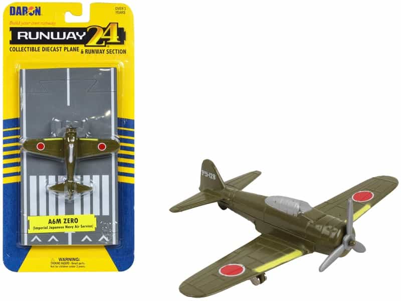 Mitsubishi A6m Zero Fighter Aircraft Green "Imperial Japanese Navy Air Service" With Runway Section Diecast Model Airplane By Runway24