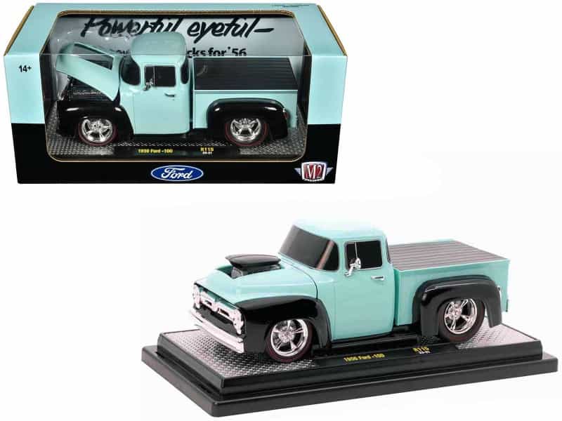 1956 Ford F-100 Pickup Truck Light Blue And Black Limited Edition To 6250 Pieces Worldwide 1/24 Diecast Model Car By M2 Machines