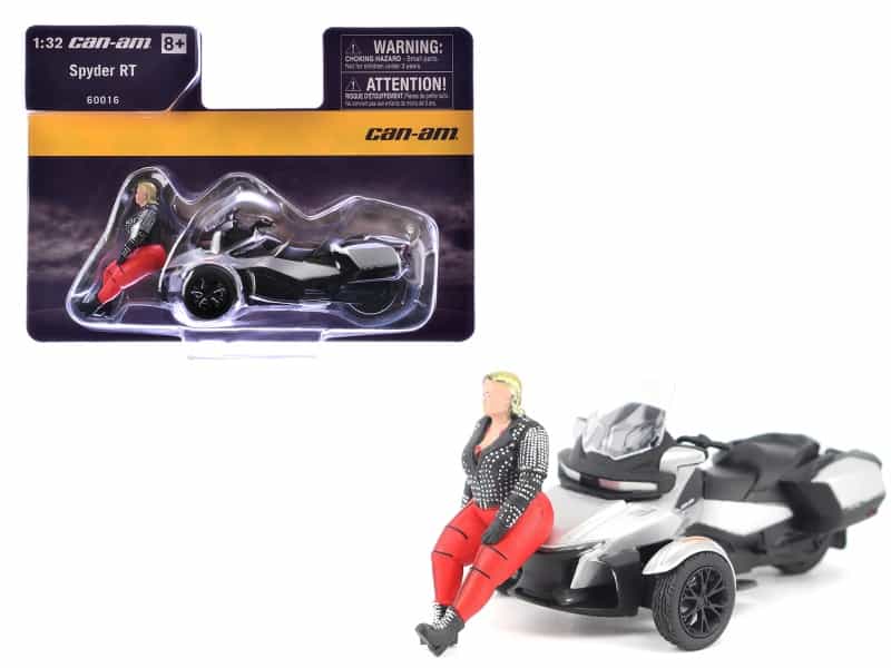 Can-Am Spyder Rt 3-Wheel Motorcycle Hyper Silver Metallic With Driver Figure 1/32 Diecast Model By Brp Models