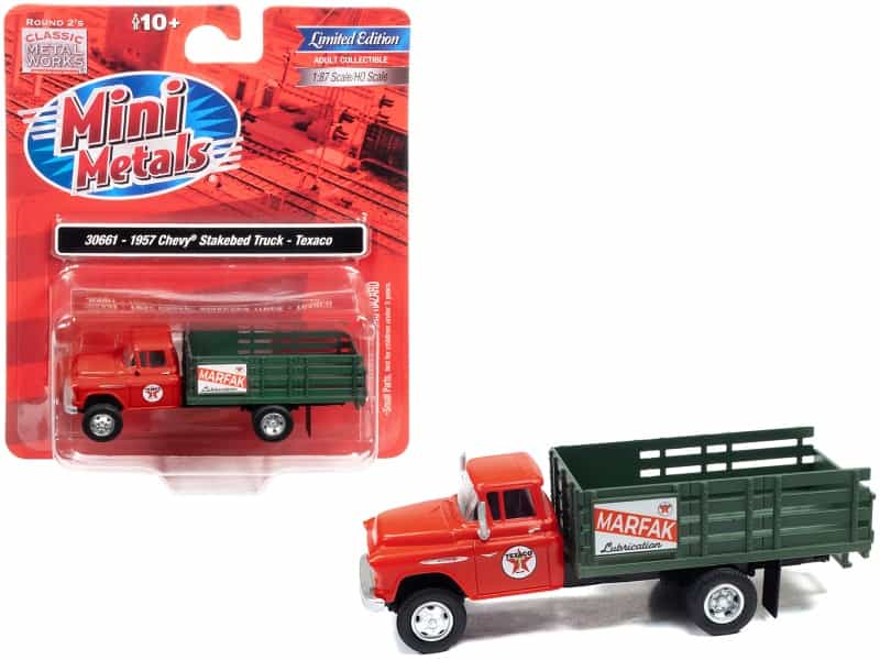 1957 Chevrolet Stakebed Truck Red "Texaco - Marfak Lubrication" 1/87 (Ho) Scale Model Car By Classic Metal Works