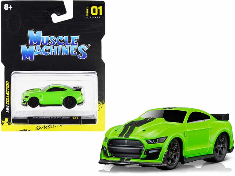 2020 Ford Mustang Shelby Gt500 Bright Green With Black Stripes 1/64 Diecast Model Car By Muscle Machines
