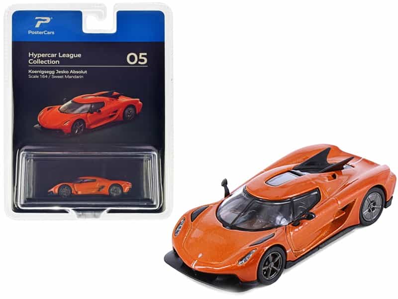 Koenigsegg Jesko Absolut Sweet Mandarin Orange Metallic "Hypercar League Collection" 1/64 Diecast Model Car By Postercars