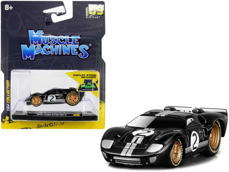 1966 Ford Gt40 Mkii #2 Black With Silver Stripes And Gold Wheels 1/64 Diecast Model Car By Muscle Machines