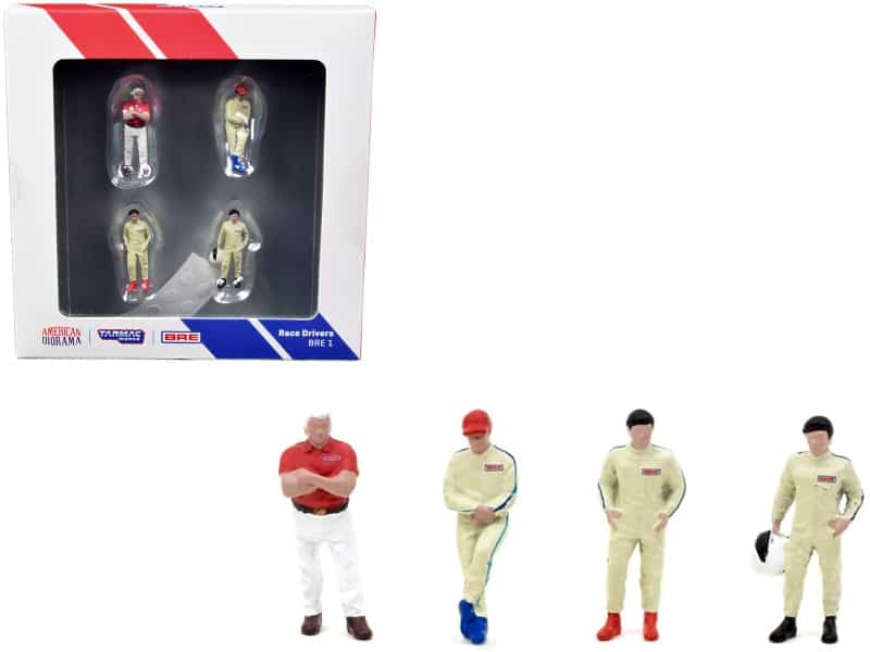 "Race Drivers" 4 Piece Diecast Figure Set "Bre" For 1/64 Scale Models By Tarmac Works & American Diorama