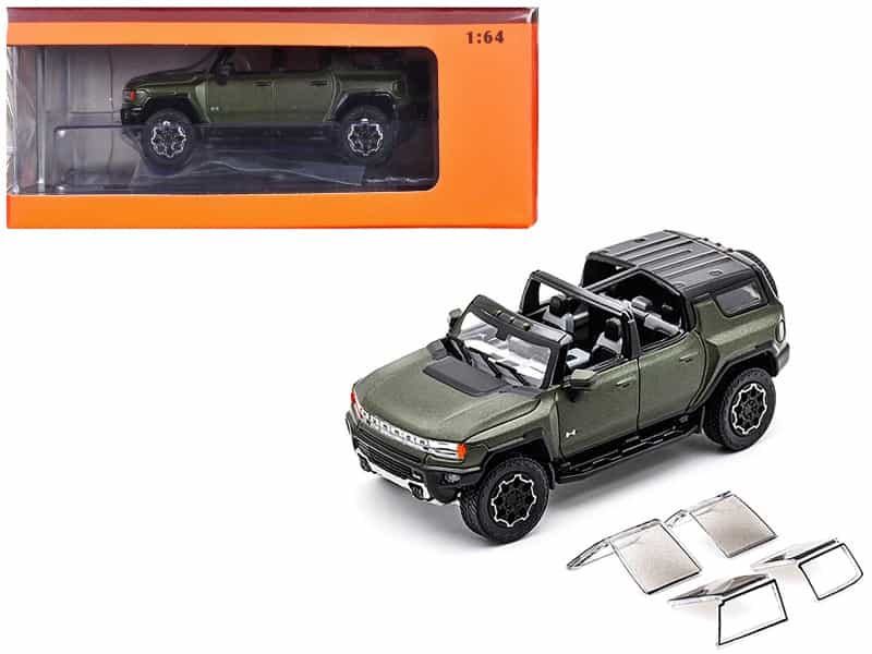 2023 Gmc Hummer Ev Suv Green Metallic With Black Top 1/64 Diecast Model Car By Gcd