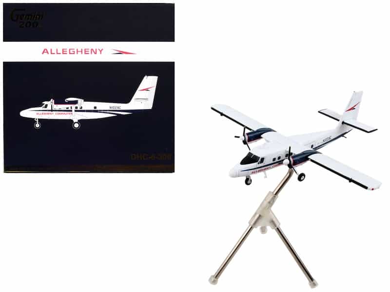 De Havilland Dhc-6-300 Commercial Aircraft "Allegheny Airlines" White With Blue Stripes "Gemini 200" Series 1/200 Diecast Model Airplane By Geminijets