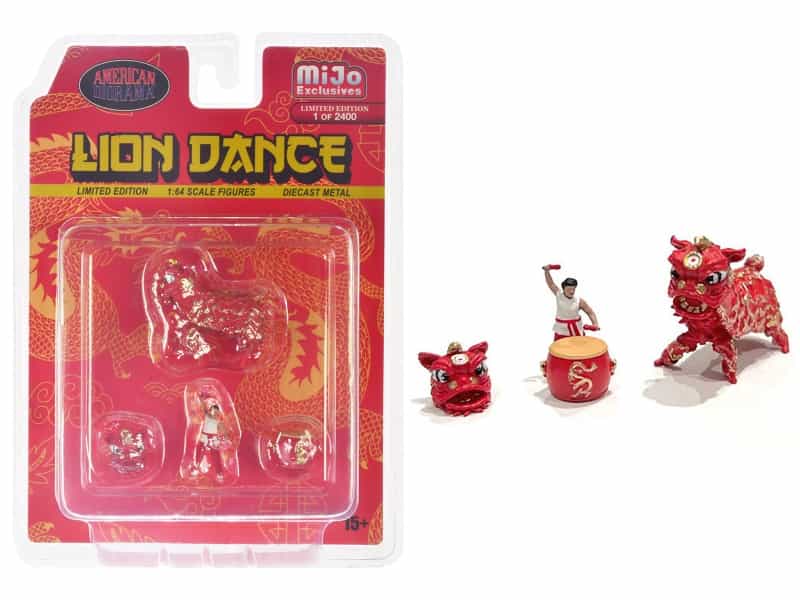 "Lion Dance" 4 Piece Diecast Figure Set (1 Figures 1 Lion 2 Accessories) Limited Edition To 2400 Pieces Worldwide For 1/64 Scale Models By American Diorama