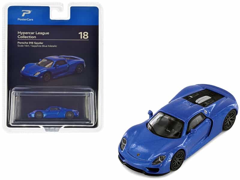 Porsche 918 Spyder Sapphire Blue Metallic "Hypercar League Collection" 1/64 Diecast Model Car By Postercars