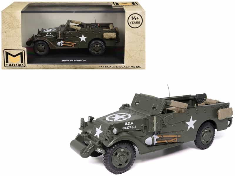 White M3 Scout Car Olive Drab "United States Army" 1/43 Diecast Model By Militaria Die Cast