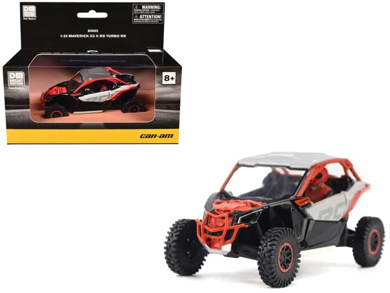 Can-Am Maverick X3 X Rs Turbo Rr Chalk Gray And Magma Red With Driver Figure 1/32 Diecast Model By Brp Models