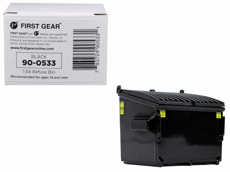 Refuse Trash Bin Black 1/34 Diecast Model By First Gear