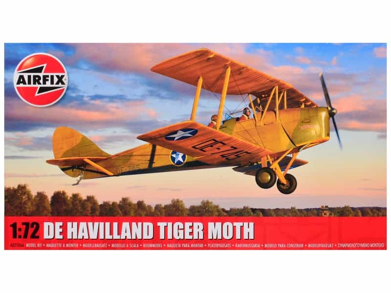 Level 2 Model Kit De Havilland Tiger Moth Aircraft With 2 Scheme Options 1/72 Plastic Model Kit By Airfix