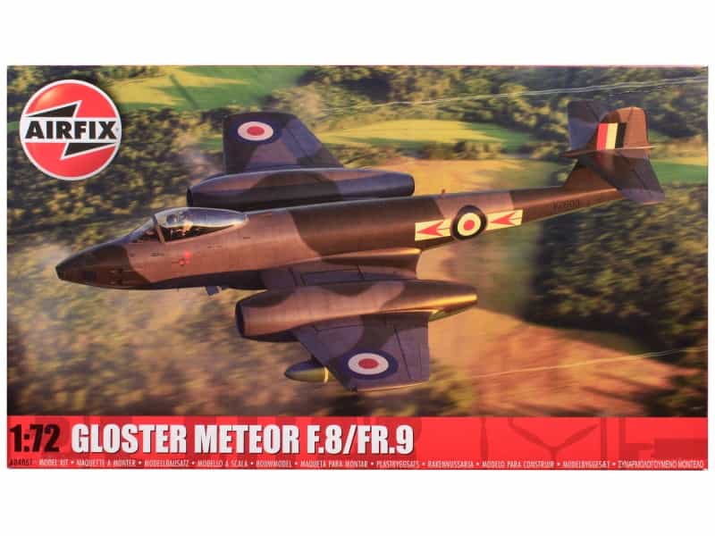Level 2 Model Kit Gloster Meteor F.8/Fr.9 Fighter Aircraft With 2 Scheme Options 1/72 Plastic Model Kit By Airfix