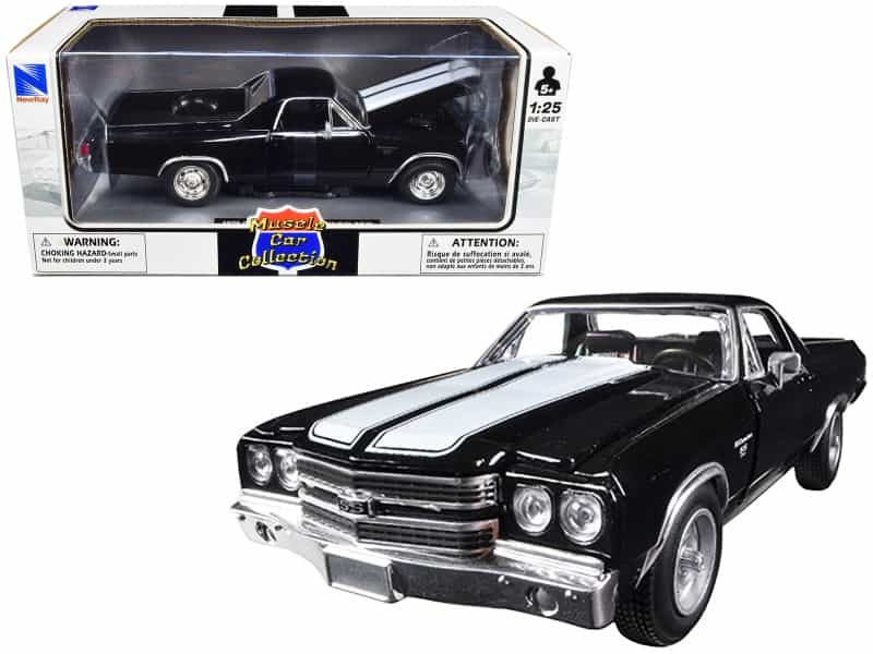 1970 Chevrolet El Camino Ss Black With White Stripes "Muscle Car Collection" 1/25 Diecast Model Car By New Ray