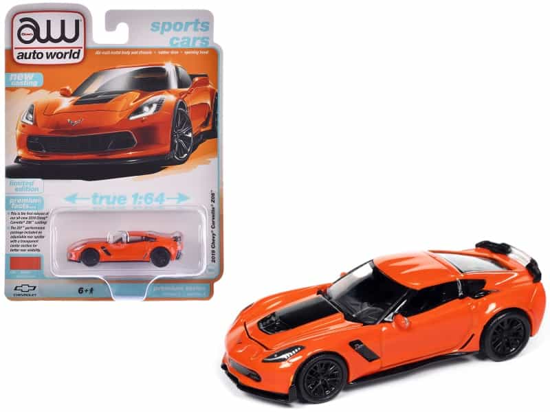 2019 Chevrolet Corvette Z06 Sebring Orange With Black Hood "Sports Cars" Series 1/64 Diecast Model Car By Auto World