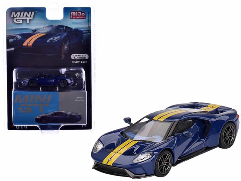 Ford Gt Sunoco Blue With Yellow Stripes Limited Edition To 3600 Pieces Worldwide 1/64 Diecast Model Car By Mini Gt