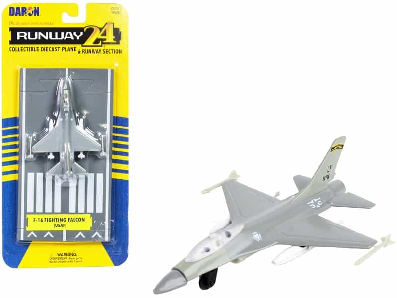 General Dynamics F-16 Fighting Falcon Fighter Aircraft Gray "United States Air Force" With Runway Section Diecast Model Airplane By Runway24