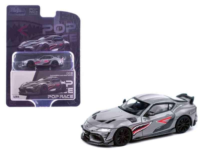 Toyota Supra "Darwinpro 66G Nwb" Gray Metallic With Shark Mouth Graphics 1/64 Diecast Model Car By Pop Race