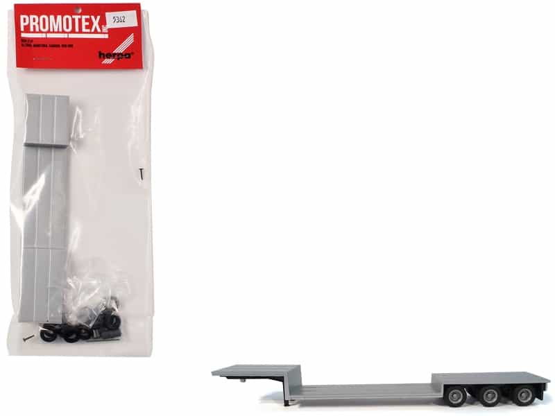 3-Axle Double-Drop Flatbed Trailer Silver Top 1/87 (Ho) Plastic Model By Promotex