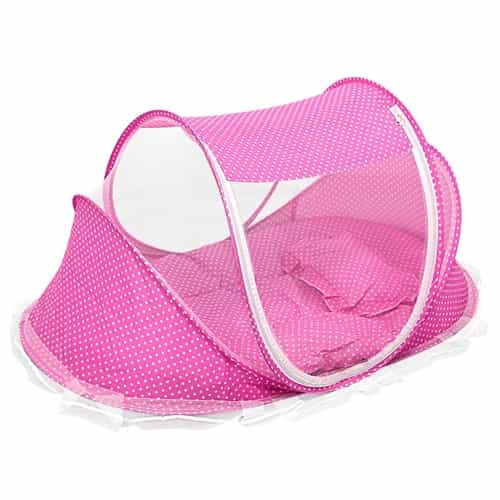 Imountek Foldable Baby Travel Bed Portable Infant Mosquito Net Tent Crib Cradle W/ Pillow Mattress Music Box For 0-3 Kids
