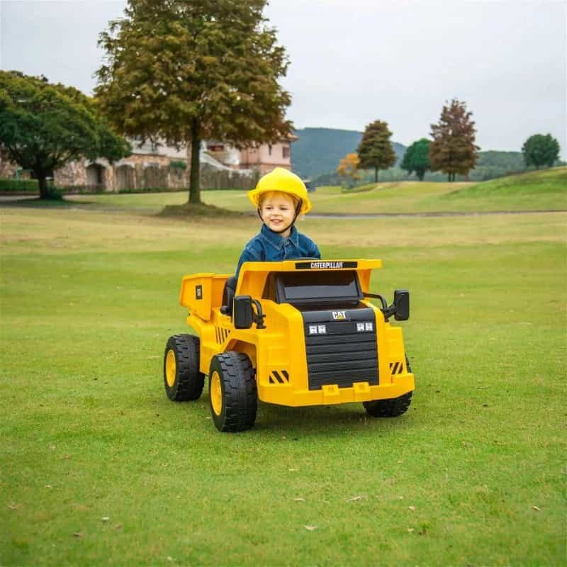 12V Cat Electric Dump Truck 1 Seater Ride-On - Yellow