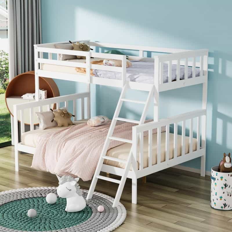 Joymor Wood Loft Bunk Bed Convertible Twin Over Full Bed Frame