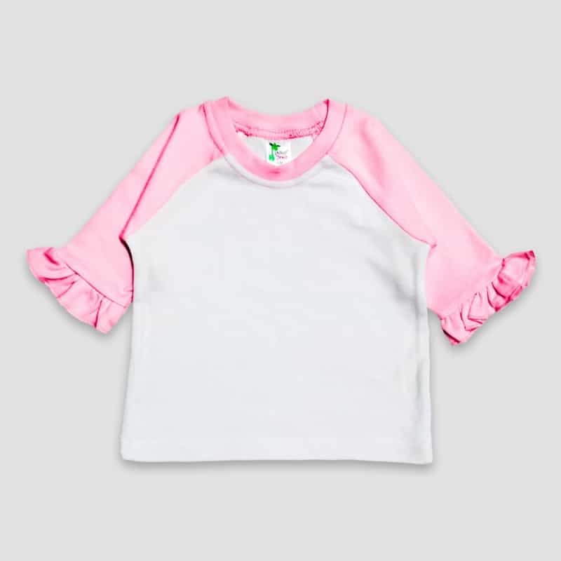 Baby Girl’S Ruffle Raglan Tees – White/Pink – Polyester Cotton Blend