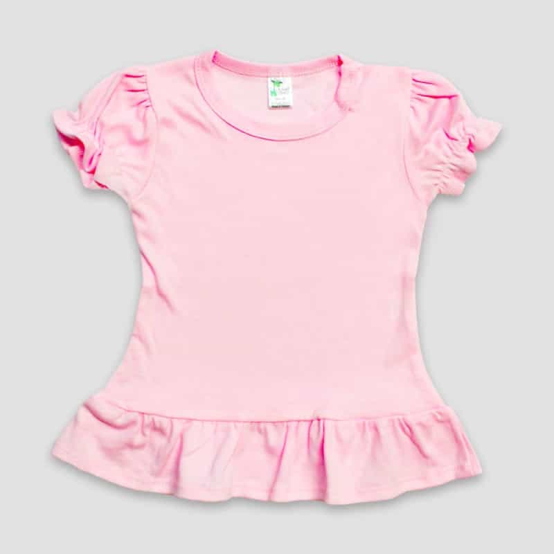 Toddler Girls Short Sleeve Ruffle T-Shirts – Polyester Cotton Blend