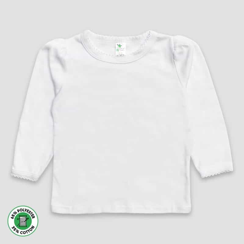 Toddler Scallop T-Shirt Long Sleeve – White – Polyester Cotton Blend