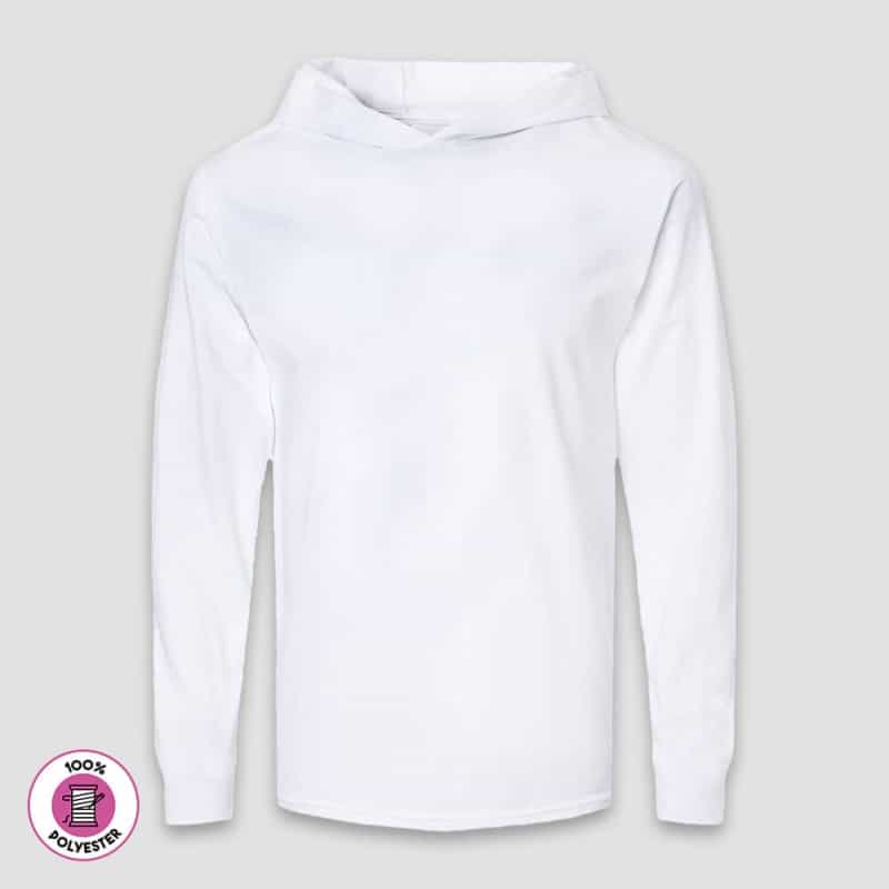 Men’S Long Sleeve Hooded T-Shirts – White – 100% Polyester