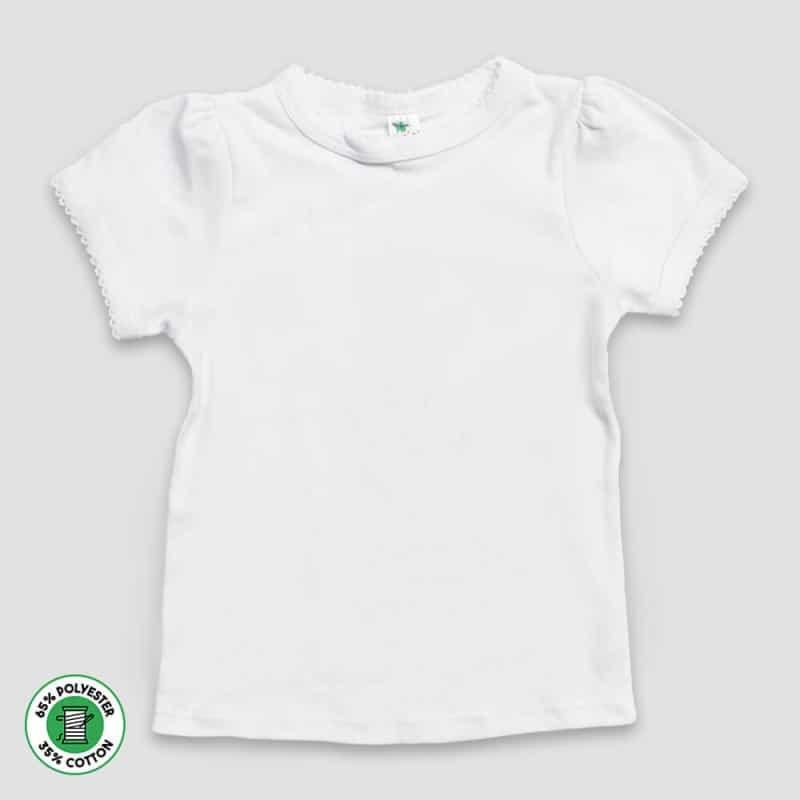 Toddler T-Shirt With Scallop Trim – Short Sleeve – White – Polyester Cotton Blend