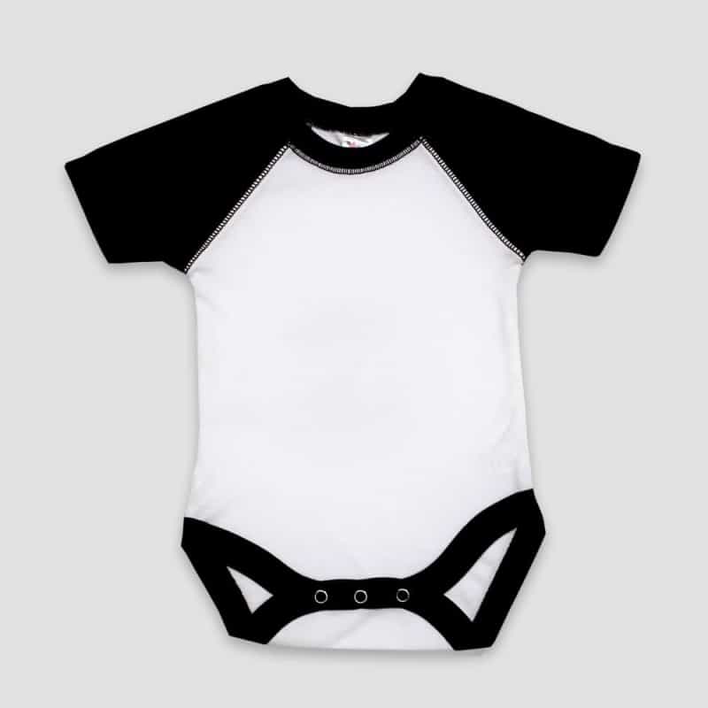 Baby One-Piece Onesies Short Sleeve Raglan – White/Black – 100% Polyester