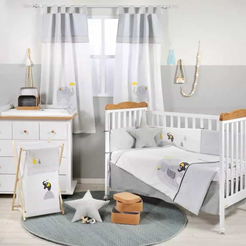 Gray And Yellow Elephant Cotton 3 Piece Crib Bedding Set