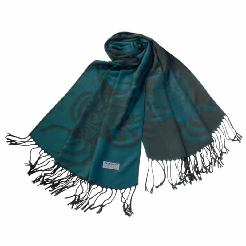 Sea Blue Huge Rose Flora Elegant Noble Exquisitely Soft Tassel Ends Pashmina/Shawl/Scarf
