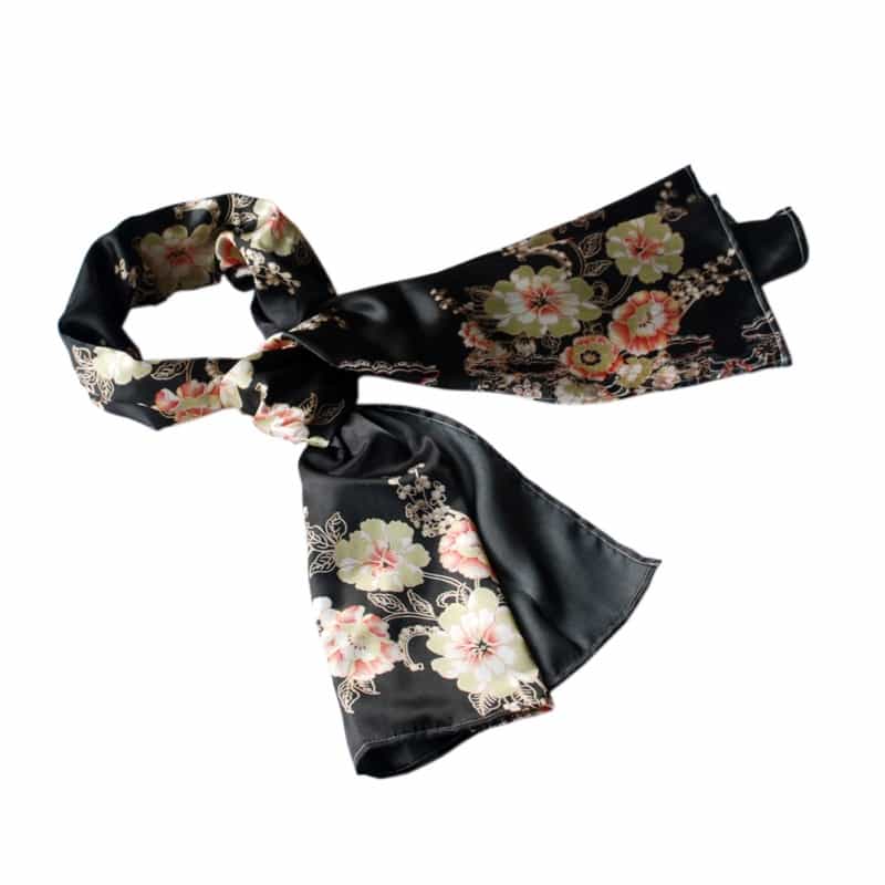 -Blancho Black Flowers Floral Patterns Exquisitely Elegant Comfy Silk Scarf/Wrap/Shawl