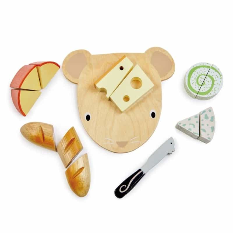 Mouse-Shaped Wooden Cheese Board Play Set
