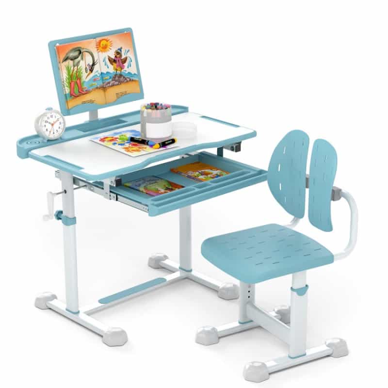 Kid's Study Desk And Chair Set With Tilt Desktop And Book Stand
