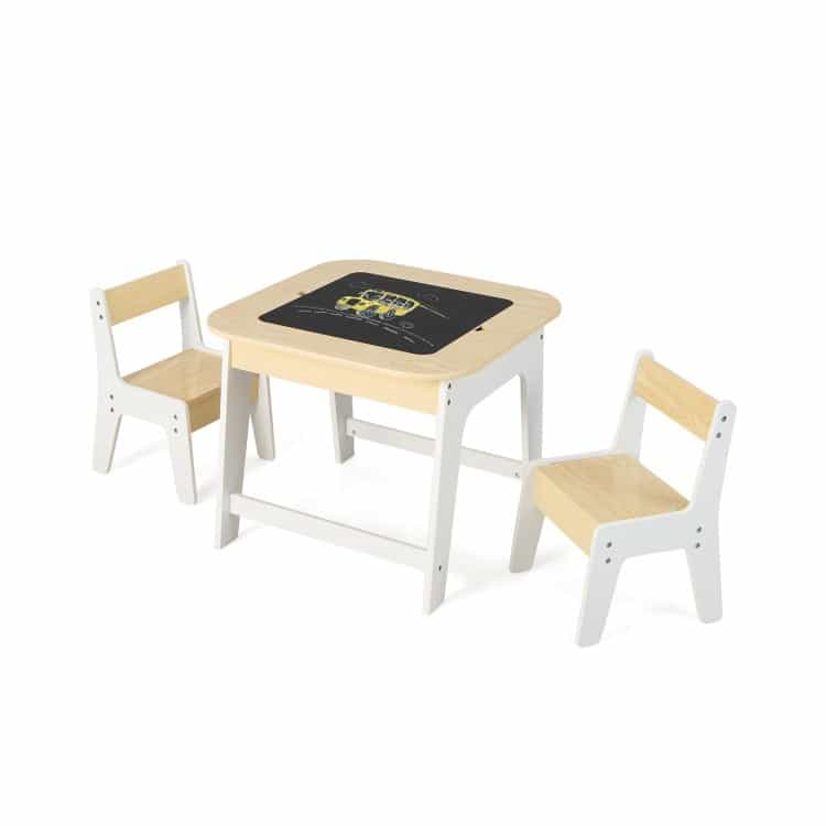 Kid's Table And Chairs Set With Double-Sized Tabletop