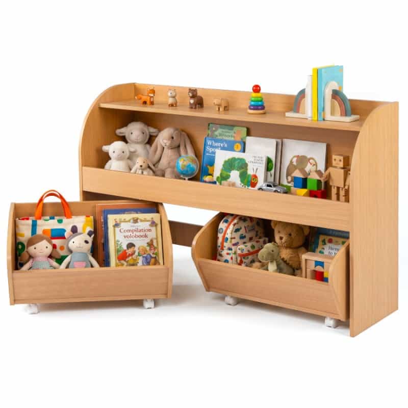 Kids Toy Storage Organizer With 2 Rolling Drawers & 3-Tier Bookshelf For Playroom