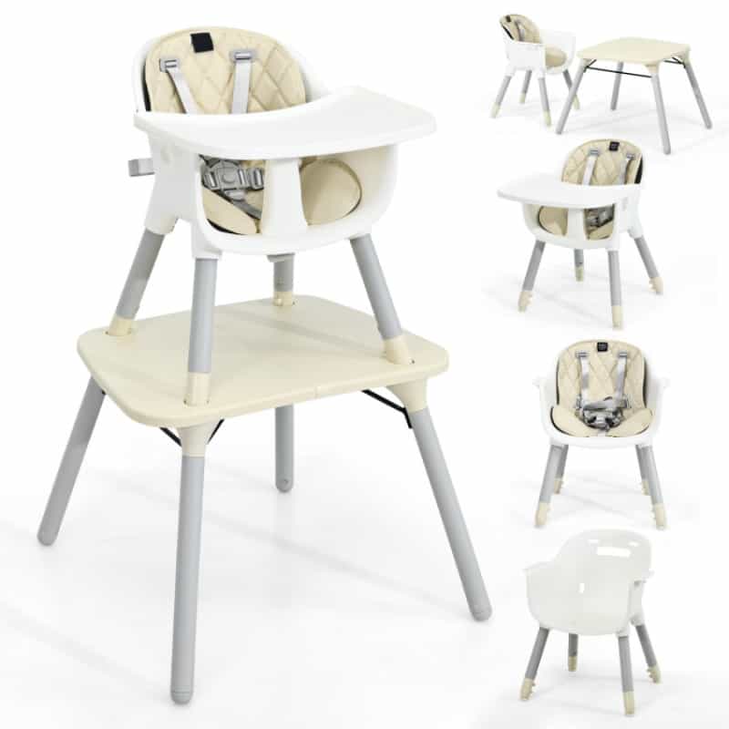 4-In-1 Baby Convertible Toddler Table Chair Set With Pu Cushion