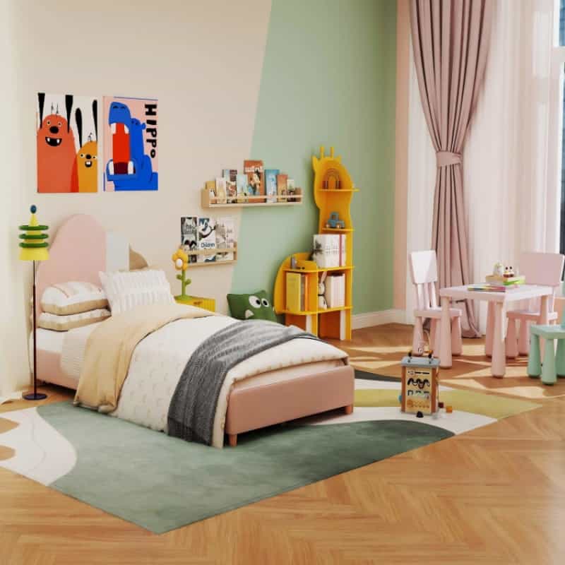 2-In-1 Kids Furniture Set: Twin Bed Frame & 3-Piece Activity Play Table And Chair Set
