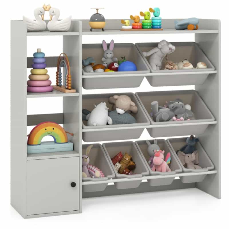 Kids Toy Storage And Bookshelf With Open Shelves And Single-Door Cabinet