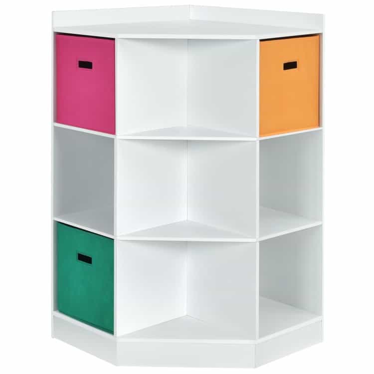 3-Tier Kids Storage Shelf Children Corner Cabinet With 3 Baskets