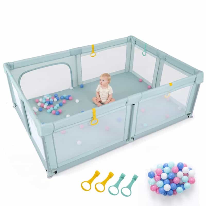 Portable Baby Playpen With 50 Ocean Balls Breathable Mesh And Safe Zippered Doors